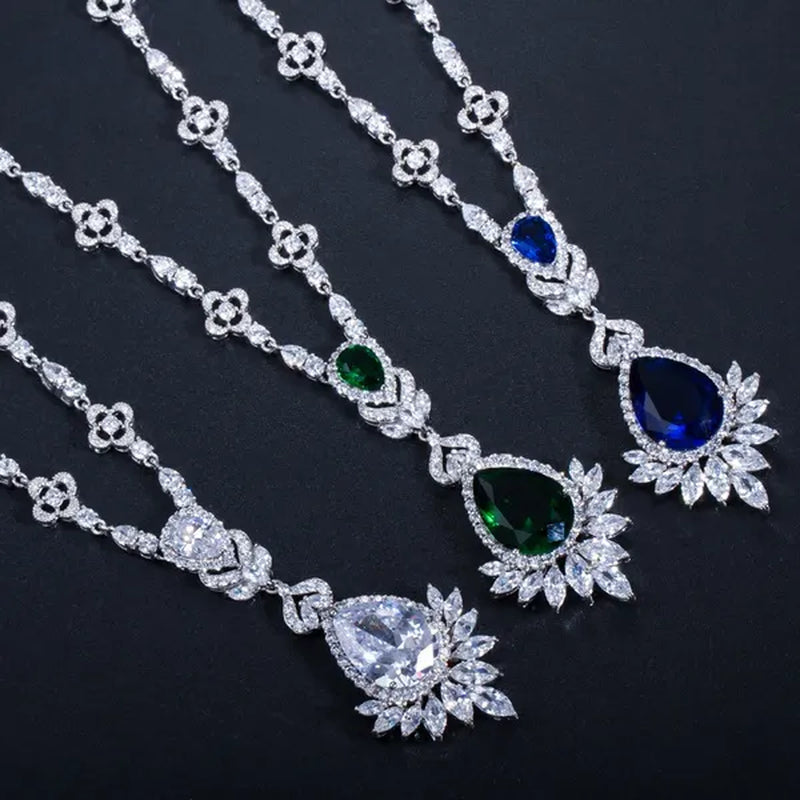 CANDICE White Gold Plated Marquise Cubic Zirconia Bridal Big Drop Earrings Necklace Set For Women Gorgeous Engagement Wedding Jewelry Sets