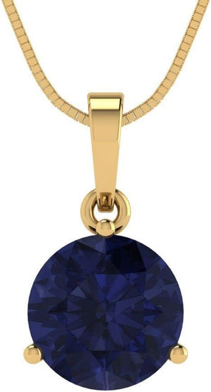 2.0 Ct round Cut Genuine Simulated Blue Sapphire Martini Style Solitaire Pendant with 18" Gold Chain Box 18K Yellow Gold