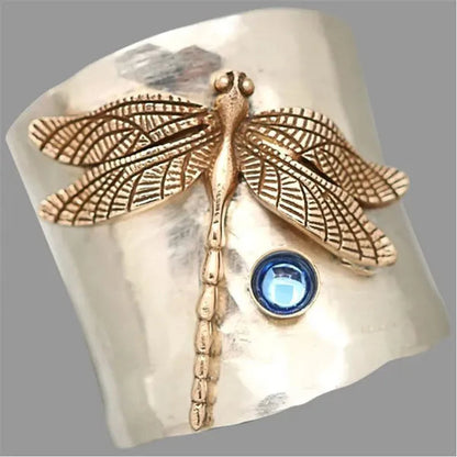 Punk Jewelry with A Unique Steam Victorian Style Twist Ring  Dragonfly Ring September Birthstone Sapphire