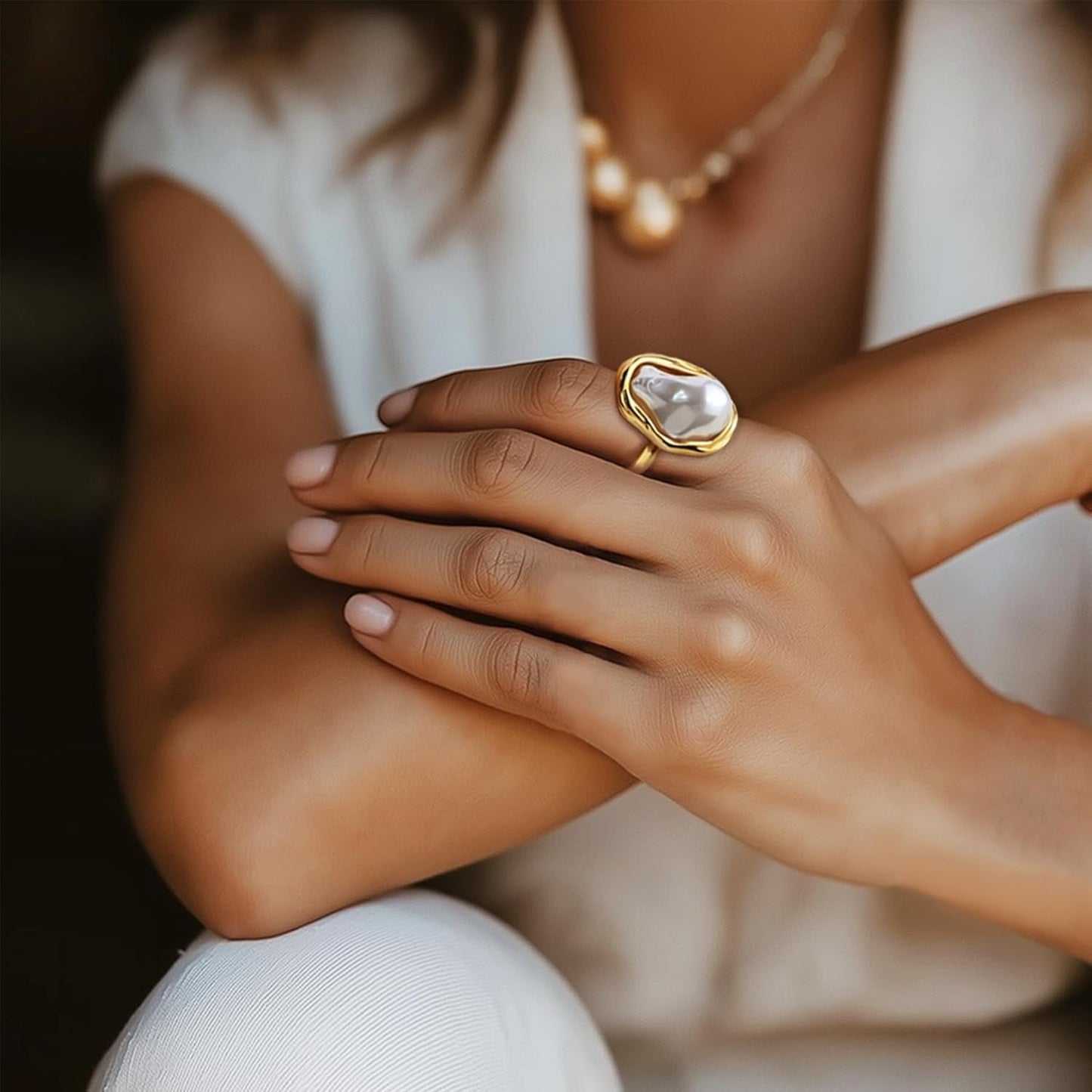 Chunky Gold Statement Dome Rings for Women, Exaggerated Thick Adjustable Open Finger Ring Prom Fashion Jewelry Gift.