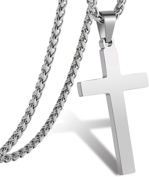 Cross Necklace for Men Boys Women 16-24 Inches Stainless Steel Cross Pendant Chain Religious Gift