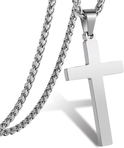 Cross Necklace for Men Boys Women 16-24 Inches Stainless Steel Cross Pendant Chain Religious Gift