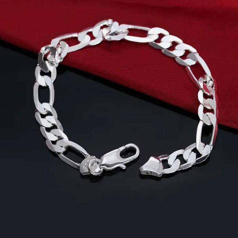 925 Sterling Silver Gold Italian 8mm Solid Diamond-Cut Figaro Link Chain Bracelet for Men Jewelry