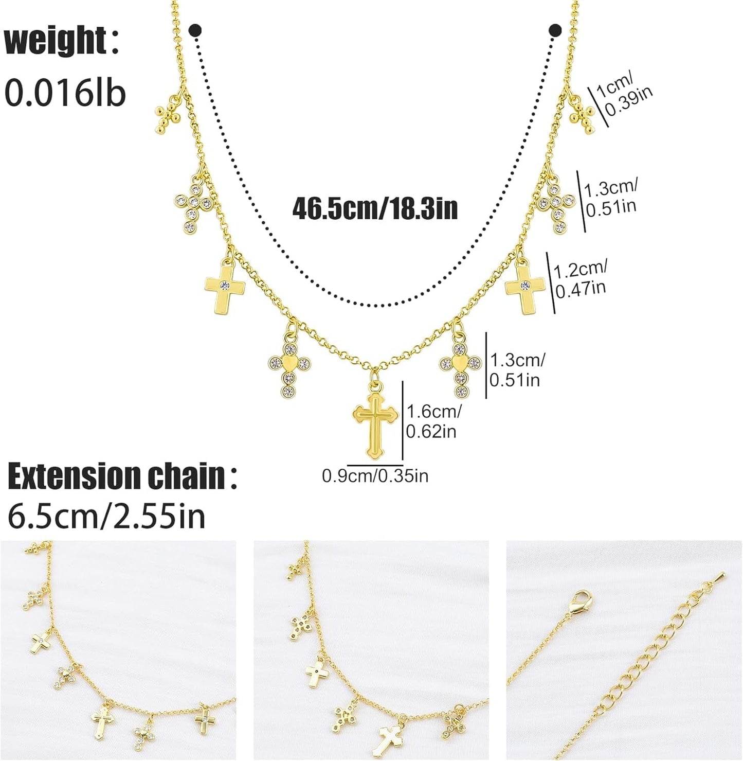 Gold Charm Necklace for Women 14K Gold Plated Cute Cubic Zirconia Rainbow Flower North Star Love Heart Cross Pendant Necklace Adjustable Chain Trendy Party Jewelry Gift for Women