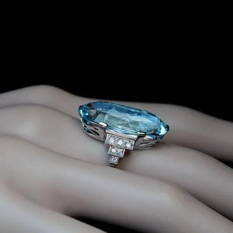 Exquisite and Fashion Sea Blue Topaz Ring Elegant Vine Ring Diamond Jewelry Cocktail Party Accessory Christmas Annviersary Gift Proposal Engagement Wedding Band Rings for Women US Size 5-10