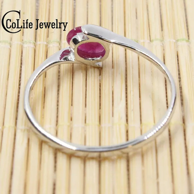 100% natural genuine ruby ring 4 mm * 6 mm natural ruby silver ring Solid 925 Sterling Silver ruby engagement ring