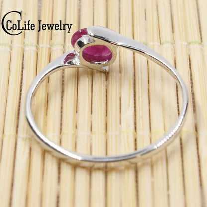 100% natural genuine ruby ring 4 mm * 6 mm natural ruby silver ring Solid 925 Sterling Silver ruby engagement ring