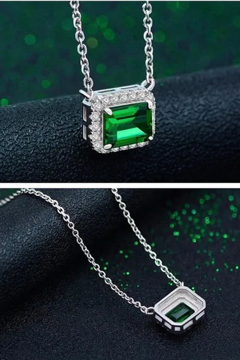 Trendy Silver Plated 4 Claw Setting Square Emerald Vice Stone Lab Diamond Pendant Necklace for Women Daily Casual Accessories