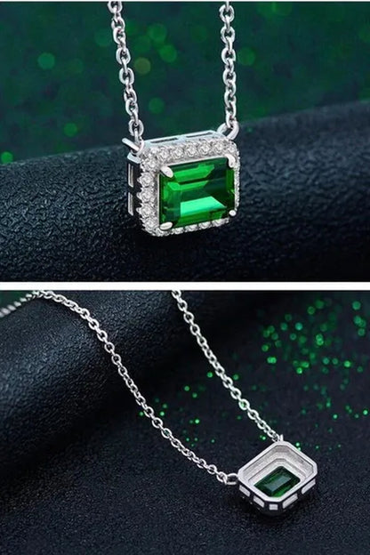 Trendy Silver Plated 4 Claw Setting Square Emerald Vice Stone Lab Diamond Pendant Necklace for Women Daily Casual Accessories