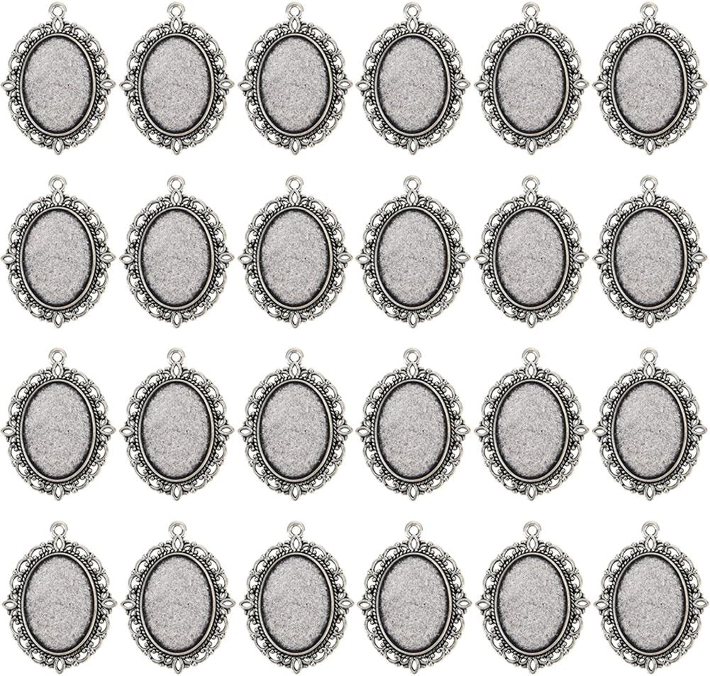 24 PCS Bezel Pendant Trays Oval Cabochon Settings Trays Pendant Blanks