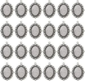 24 PCS Bezel Pendant Trays Oval Cabochon Settings Trays Pendant Blanks