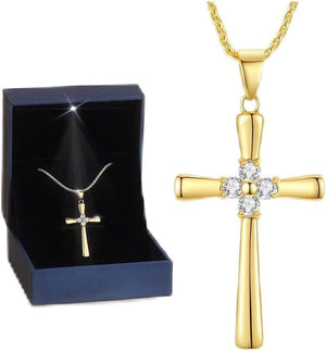 Gold Moissanite Cross Necklace for Women Wife in Light-Up Gift Box,Love Card - Women Anniversary Birthday Gifts Ideas for Wife Her Girlfriend, Christian Cross Chain Jewelry 1CT (18K Real Gold Filled)