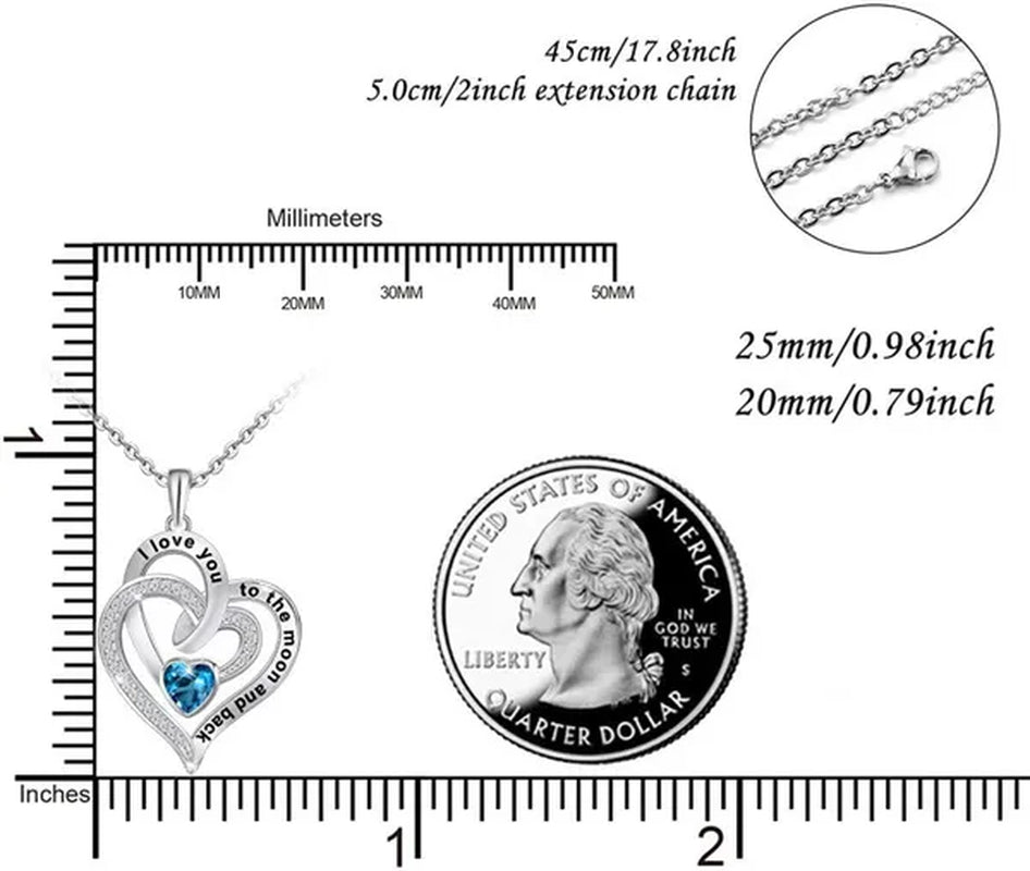 Ladies Heart-shaped Necklace Plated 925 Sterling Silver Birthday Jewelry I Love You Heart-shaped Diamond Necklace Birthday Gift for Girlfriend, Wife, Mother, Daughter, Grandmother