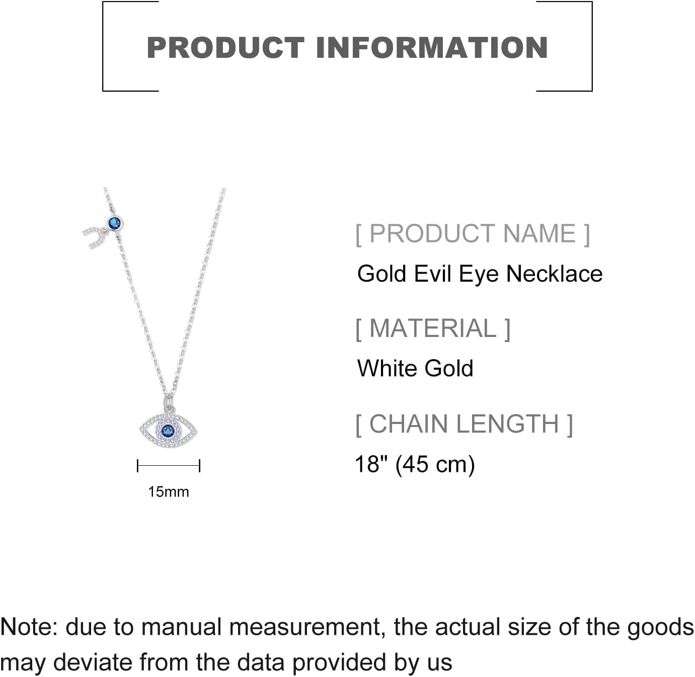 14K Gold Moissanite Evil Eye Necklace, Sapphire Necklace for Women, Evil Eye Pendant, Gift for Her (White, 14K)