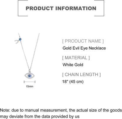 14K Gold Moissanite Evil Eye Necklace, Sapphire Necklace for Women, Evil Eye Pendant, Gift for Her (White, 14K)