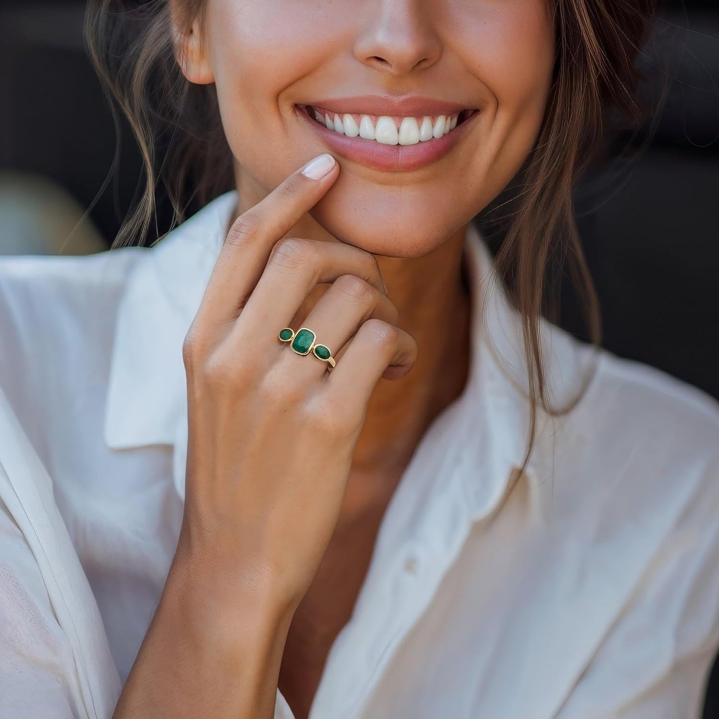 2.80 Ct. T.W. Emerald 3-Stone Ring in 18Kt Gold over Sterling. Size 7