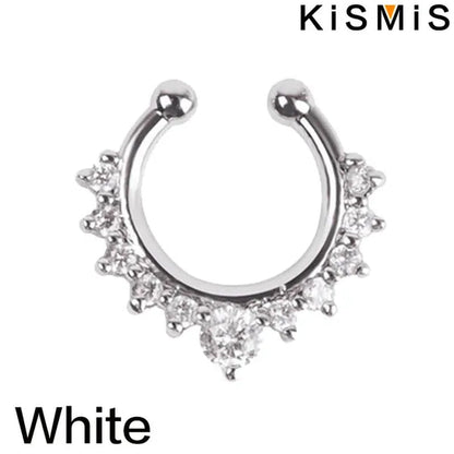 KISMIS 1PC/2Pcs Fashion Alloy Diamond Nose Rings Lip Ring Sexy Faux Septum Rings Fake Piercing Women Man Unisex Earring