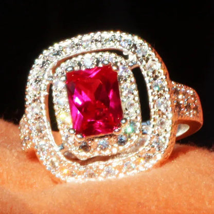 Princess  Silver Natural Ruby Gemstones Birthstone Bride Wedding Engagement Strange Ring Size 6 7 8 9 10