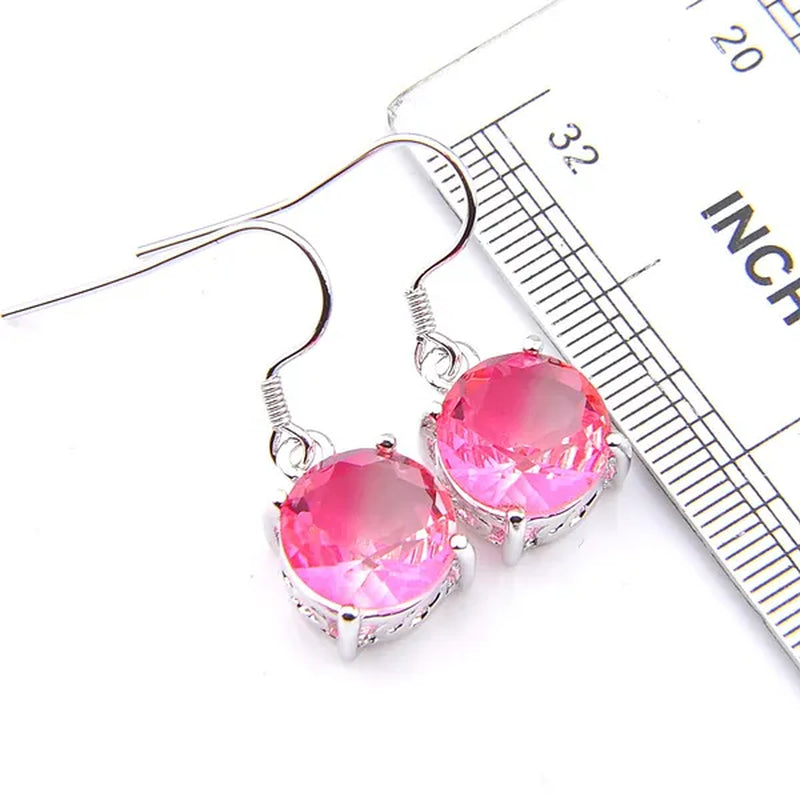 Luckyshine Dazzling Round Fire Bi-Colored Tourmaline Gemstone Silver Earrings Pendants Necklaces Jewelry Sets for Women