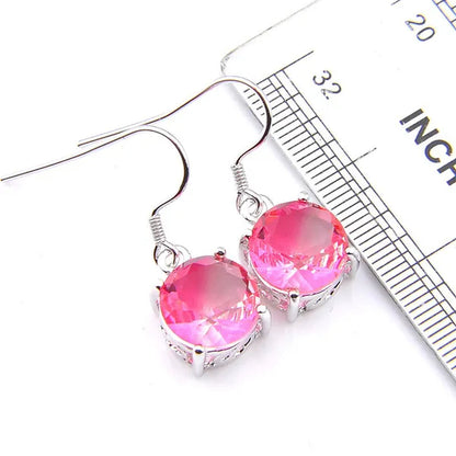Luckyshine Dazzling Round Fire Bi-Colored Tourmaline Gemstone Silver Earrings Pendants Necklaces Jewelry Sets for Women