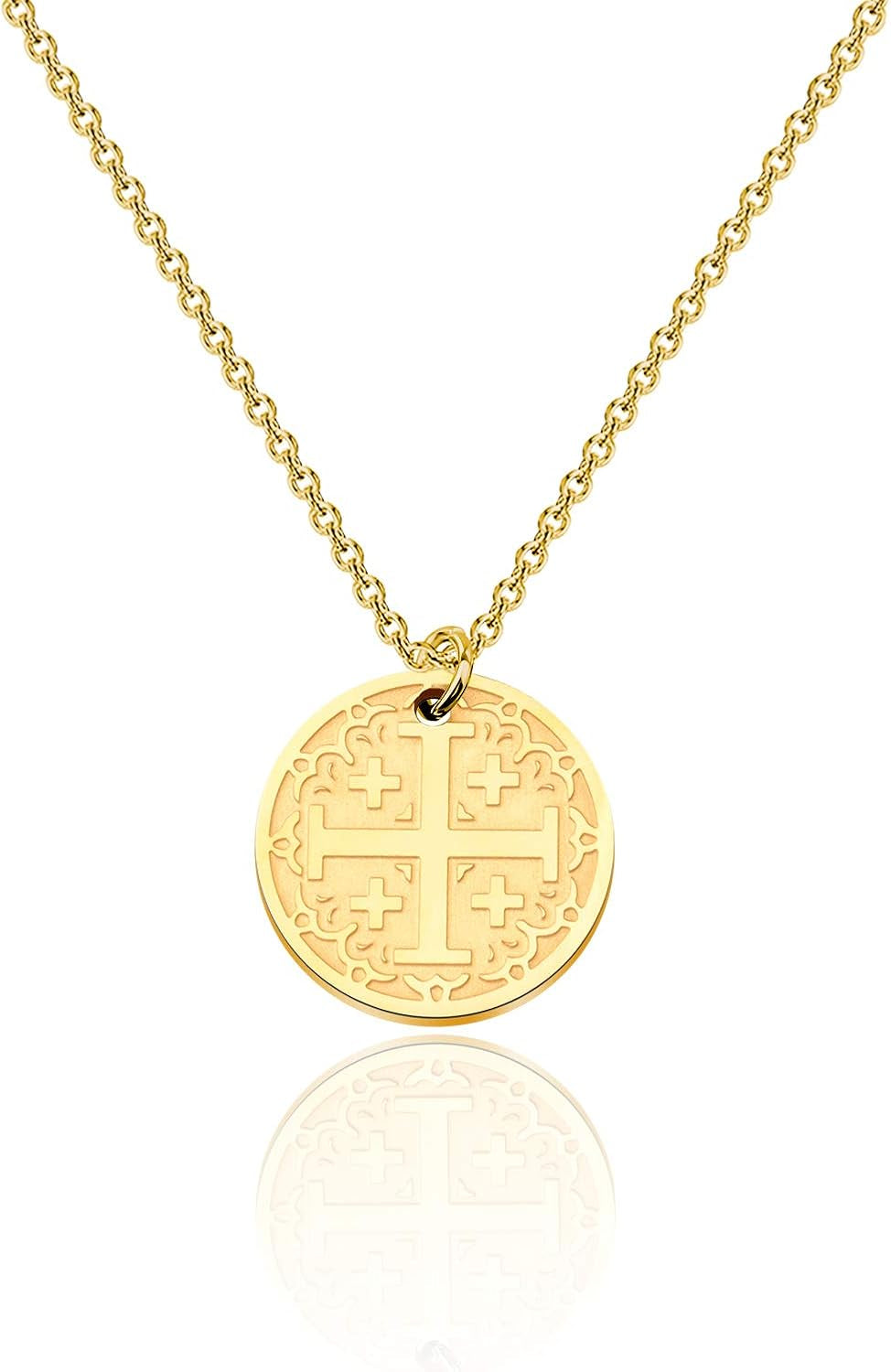 Jerusalem Crusaders Cross Disc Pendant Necklace Religious Jewelry Baptism Gift for Protection