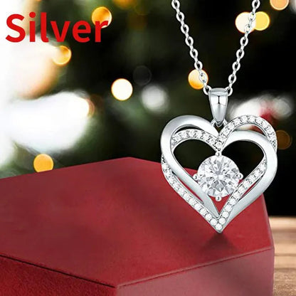 Exquisite Fashion Golded Plated Pave Setting Diamond Double Heart Pendant Necklace for Women Bridal Wedding Romantic Gift