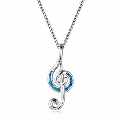 925 Sterling Silver White Blue Fire Opal Music Note Pendant Necklaces For Women Christmas Gifts Jewelry