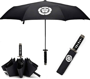 Samurai Katana Master Sword Hilt Handle Folding Umbrella Anime Portable Travel Japanese Ninja Compact Umbrellas Windproof, Black Glue anti UV, Business Birthday Gift for Men