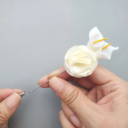 10pcs/lot Handmade Mini Calla Bride Groom Corsage Bridesmaid Sister Dress Flower Boutonniere Men's Suit Brooch Pin Wedding flower