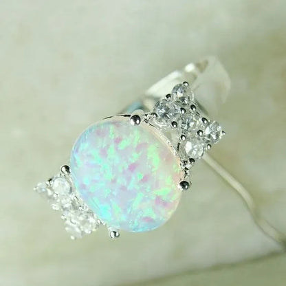 Princess Charm Crystal 925 Sterling Silver Fire Opal Ring Anniversary Gift Engagement Bridal Wedding Rings Jewelry for Women Ladies Size 4-12