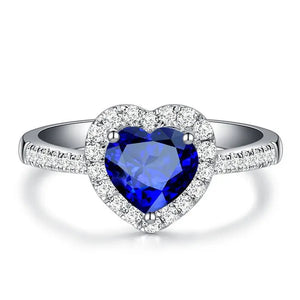 925 Sterling Silver Blue Sapphire Heart Promise Ring for Women Girl Size 5-10