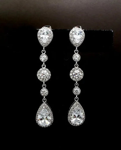 Teardrop White Sapphire Crystal 925 Sterling Silver Drop Dangle Earrings Stud Wedding Gifts