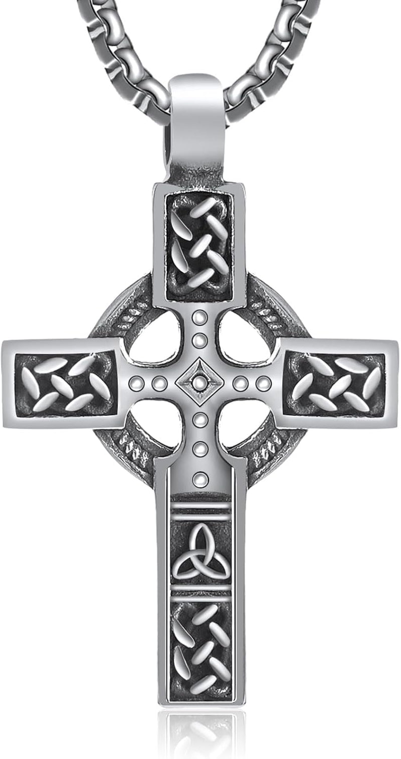 316L Stainless Steel Necklace Jesus Crucifix Cross Necklace for Men Celtic Orthodox Cross Necklace Virgin Mary Pendant Necklace Viking Rune Chain Necklace Religious Christian Jewelry Gifts for Men