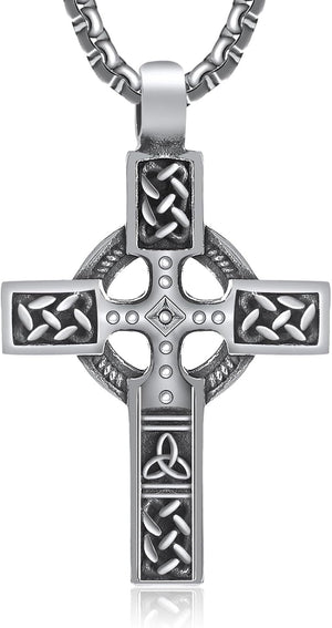 316L Stainless Steel Necklace Jesus Crucifix Cross Necklace for Men Celtic Orthodox Cross Necklace Virgin Mary Pendant Necklace Viking Rune Chain Necklace Religious Christian Jewelry Gifts for Men