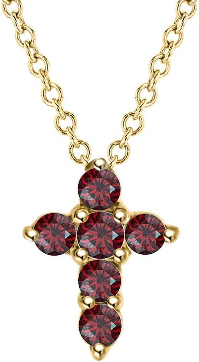 Brilliant round Cut Red Garnet 14K Gold over .925 Sterling Silver Cross Pendant Necklace for Womens