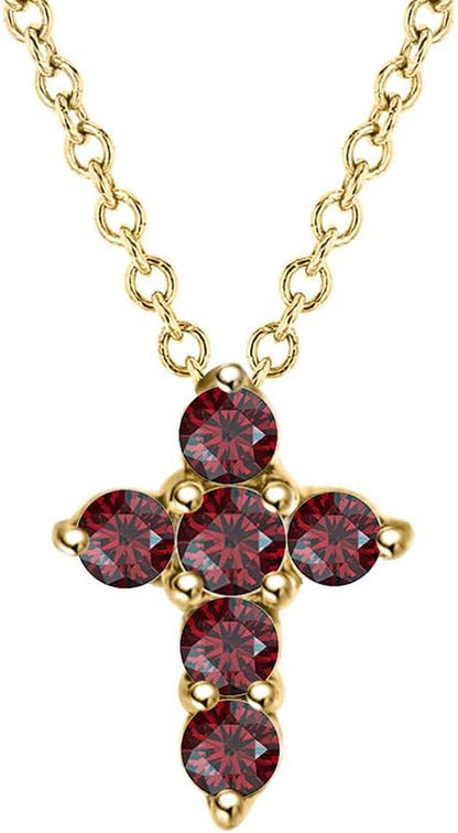 Brilliant round Cut Red Garnet 14K Gold over .925 Sterling Silver Cross Pendant Necklace for Womens