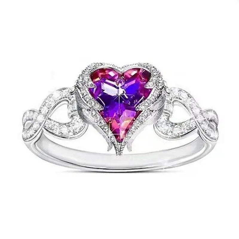Luxury Exquisite Ring Fashion Jewelry Ladies Angel Wings Women's Ring Simple and Versatile Creative Ocean Heart Crystal Ring Female Sapphire Diamond Ring Wedding Bridal Engagement Ring Anniversary Party Christmas Gift Ring Ladies Jewelry Size US5-11