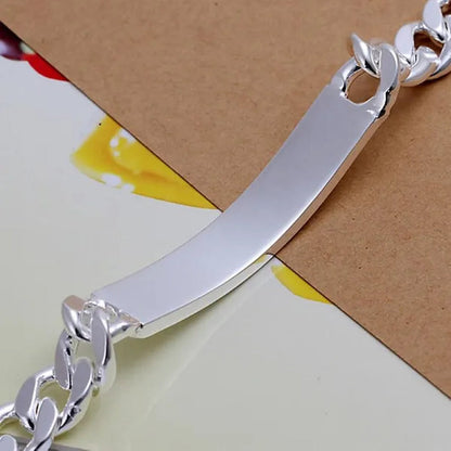 FASHION Classic Men'S Silver Jewelry Bracelet 925 Silver Gold Bracelet Glossy Bracelet 10MM Italian Silver Cuban Chain Safety Clasp