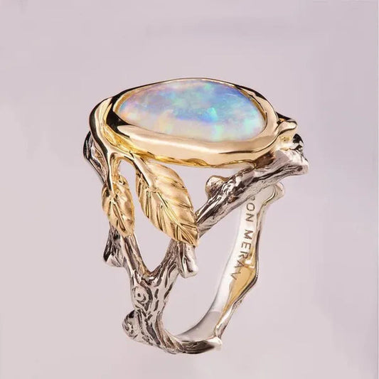 Twig and Leaf Engagement Ring, Opal Engagement Ring, Unique Engagement Ring, Opal Ring, Oval Opal Ring, Twig Opal Ring, Leaf Opal Ring