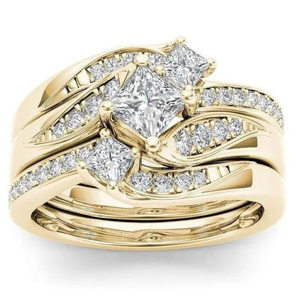 Exquisite 3Pcs/Set  Ring Set Anniversary Gift Engagement Bridal Wedding Rings Jewelry For Women Ladies Size 5-11
