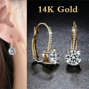 Luxury Solid 14k Gold U Shape Earrings Micro Inlaid Four-claw Round Diamond Earrings Moissanite Crystal Drop Earrings Fashion Bridal Wedding Party Jewelry Anniversary Valentine's Gift