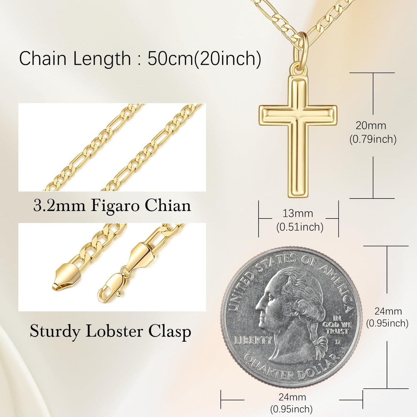 Gold Cross Necklaces for Women 14K Gold Necklaces for Women Crosses Necklace for Womens Classic Simple Cross with Clean Lines Crosses Pendant for Womens Chain Necklace