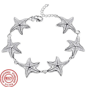 925 Sterling Silver Starfish Charm Bracelet Women Silver Jewelry Accessories