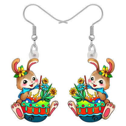 Acrylic Easter Eggs Bunny Hare Rabbit Earrings Drop Dangle Egge Jewelry For Women Girls Kids Charms Festival Gift Accessories
