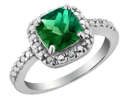 2.0 Carat (Ctw) Lab-Created Emerald & Diamond Ring in Sterling Silver