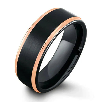 Men's black tungsten ring with rose gold edge plating wedding band for men jewelry ring size 6-13