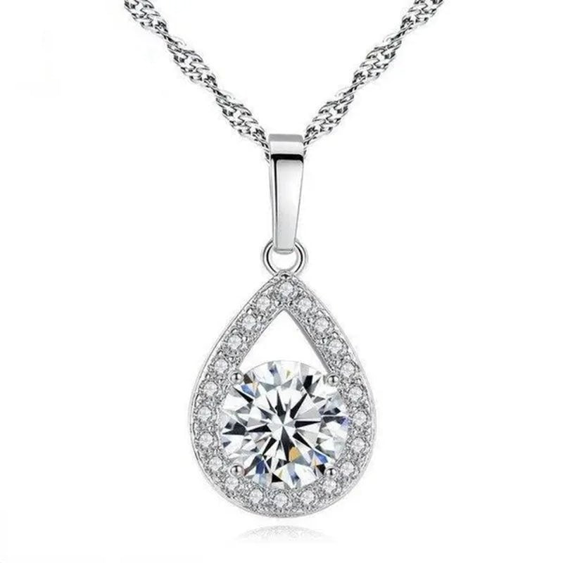 Delicate Teardrop Plated Moissanite Cubic Zirconia Necklace for Women Bridal Engagement Wedding Fine Jewelry Gift - WORLD TIME VISITS