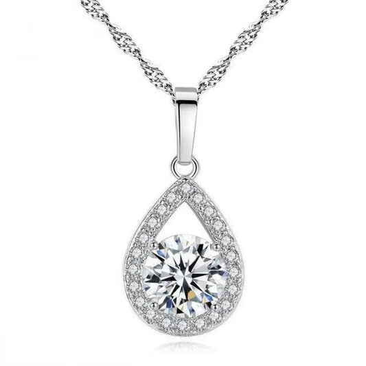 Delicate Teardrop Plated Moissanite Cubic Zirconia Necklace for Women Bridal Engagement Wedding Fine Jewelry Gift - WORLD TIME VISITS