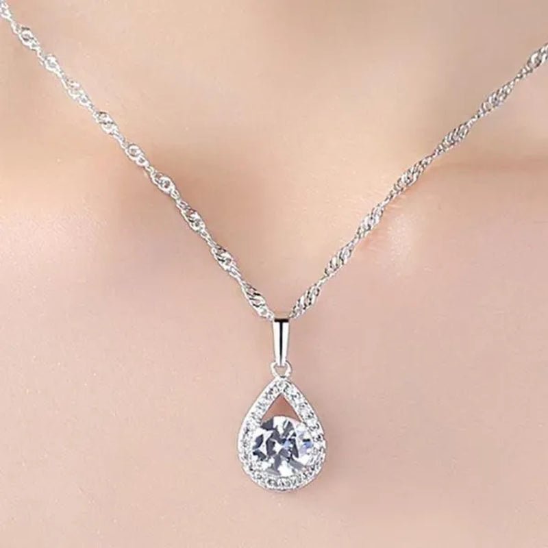 Delicate Teardrop Plated Moissanite Cubic Zirconia Necklace for Women Bridal Engagement Wedding Fine Jewelry Gift - WORLD TIME VISITS