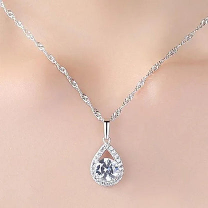 Delicate Teardrop Plated Moissanite Cubic Zirconia Necklace for Women Bridal Engagement Wedding Fine Jewelry Gift - WORLD TIME VISITS